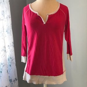 Express Medium Pink Contrast V-Open 3/4 Sleeve Top